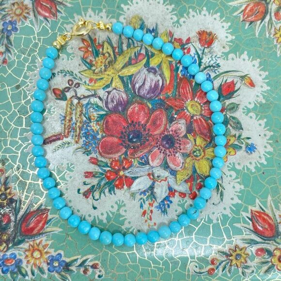 Turquoise Glass Bead Bracelet Size 6 Inch - Picture 4 of 9